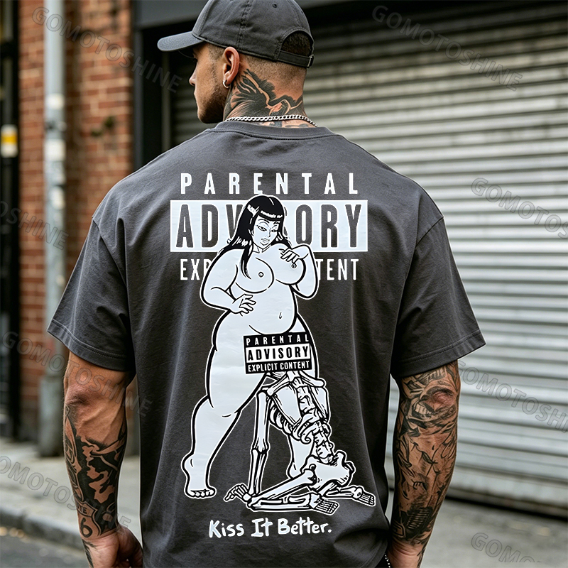 PARENTAL ADVISORY EXPLICIT CONTENT Kiss It Better Thick Chubby Girl Skeleton Pop Art Print Men's T-Shirt Image - 8