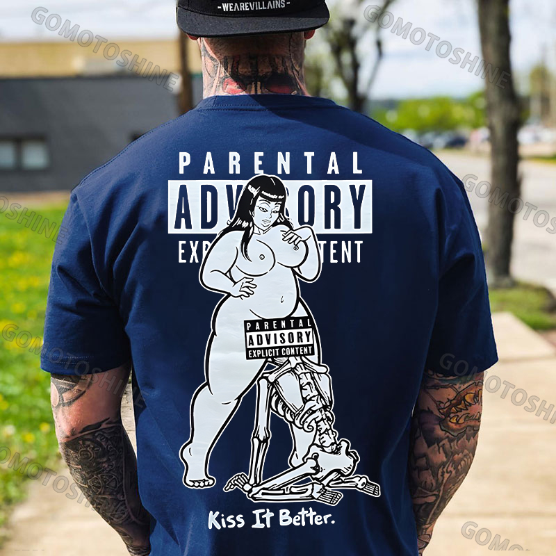 PARENTAL ADVISORY EXPLICIT CONTENT Kiss It Better Thick Chubby Girl Skeleton Pop Art Print Men's T-Shirt Image - 7