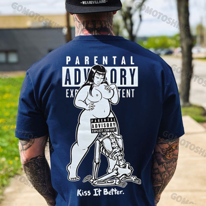 PARENTAL ADVISORY EXPLICIT CONTENT Kiss It Better Thick Chubby Girl Skeleton Pop Art Print Men's T-Shirt Image - 7
