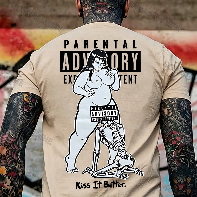 PARENTAL ADVISORY EXPLICIT CONTENT Kiss It Better Thick Chubby Girl Skeleton Pop Art Print Men's T-Shirt Image - 10