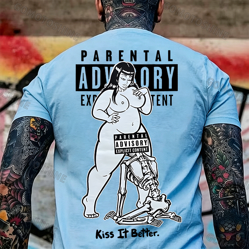 PARENTAL ADVISORY EXPLICIT CONTENT Kiss It Better Thick Chubby Girl Skeleton Pop Art Print Men's T-Shirt Image - 11