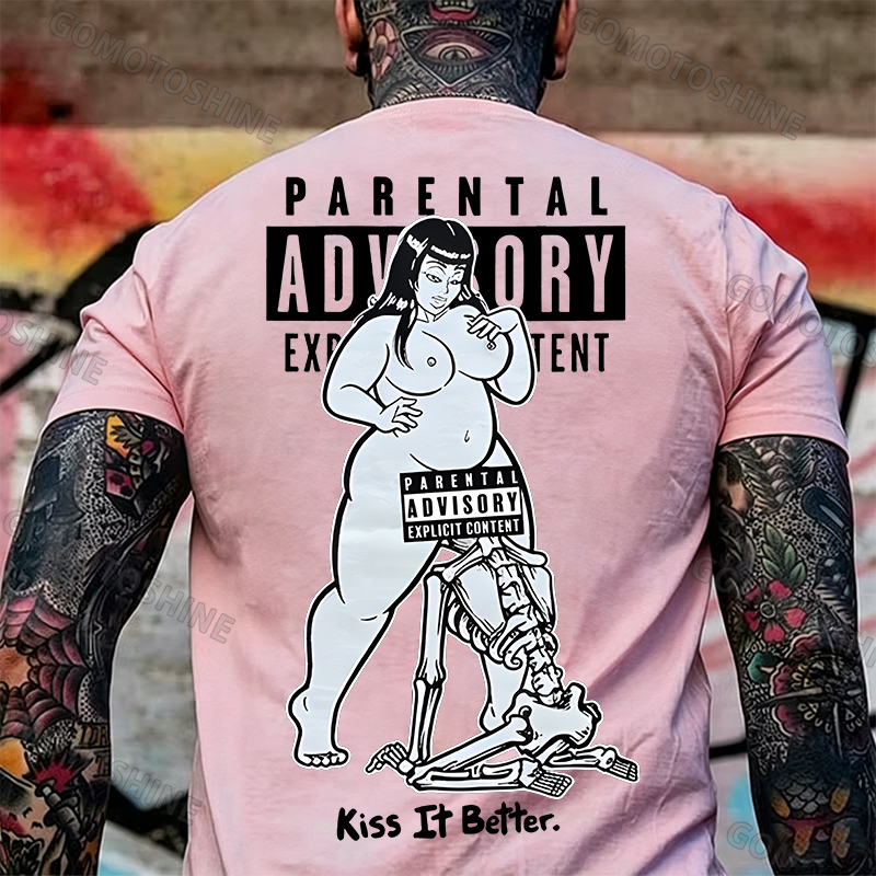 PARENTAL ADVISORY EXPLICIT CONTENT Kiss It Better Thick Chubby Girl Skeleton Pop Art Print Men's T-Shirt Image - 12