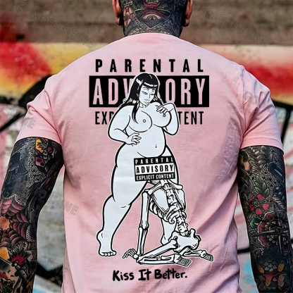 PARENTAL ADVISORY EXPLICIT CONTENT Kiss It Better Thick Chubby Girl Skeleton Pop Art Print Men's T-Shirt Image - 12