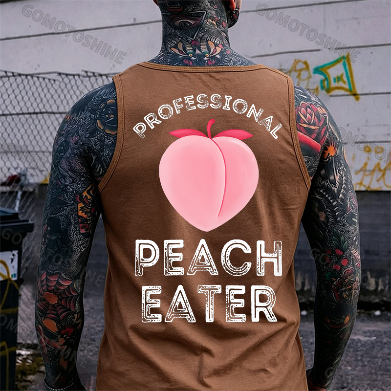 Professional Peach Eater Funny Adult Pun Print Men's Vest Image - 2