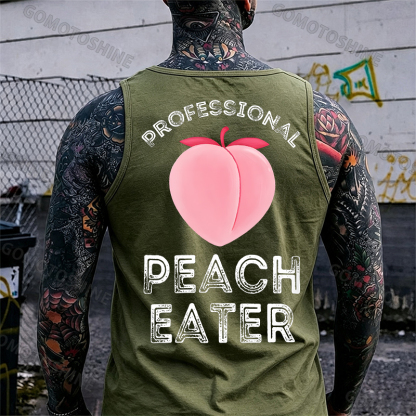 Professional Peach Eater Funny Adult Pun Print Men's Vest Image - 3