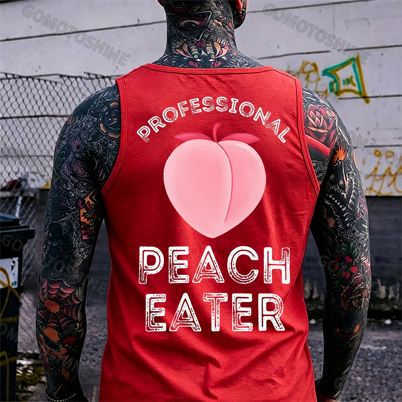 Professional Peach Eater Funny Adult Pun Print Men's Vest Image - 4