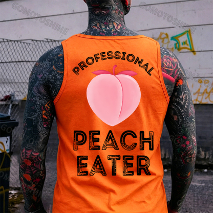 Professional Peach Eater Funny Adult Pun Print Men's Vest Image - 5