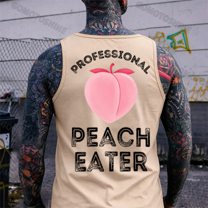 Professional Peach Eater Funny Adult Pun Print Men's Vest Image - 10