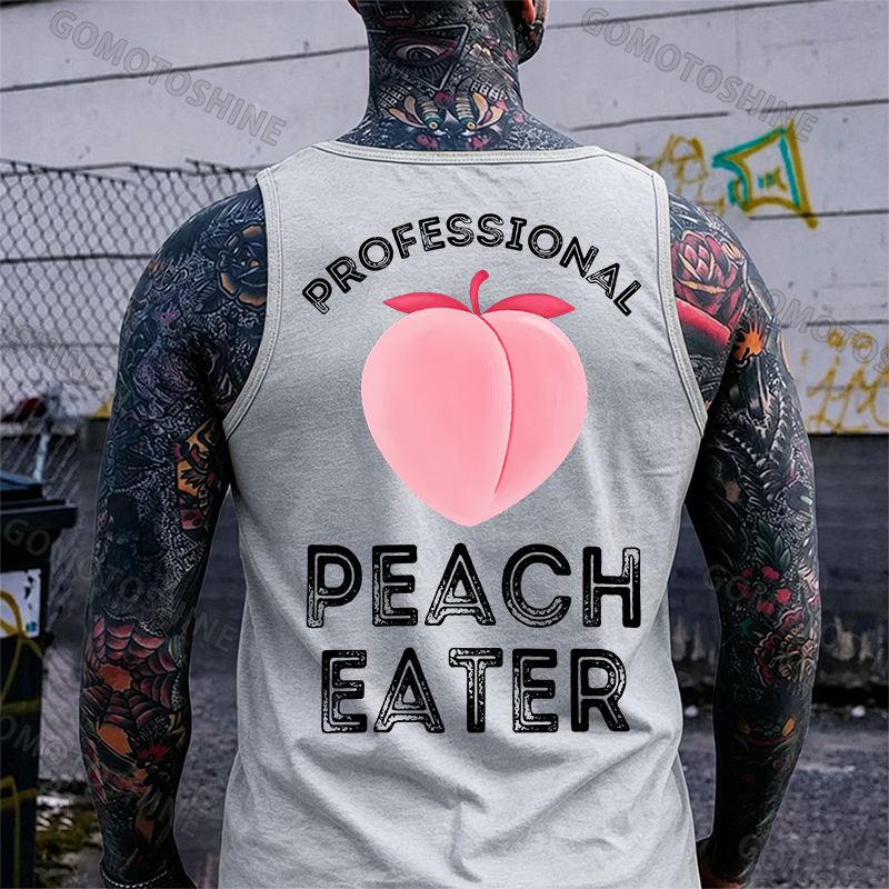 Professional Peach Eater Funny Adult Pun Print Men's Vest Image - 13