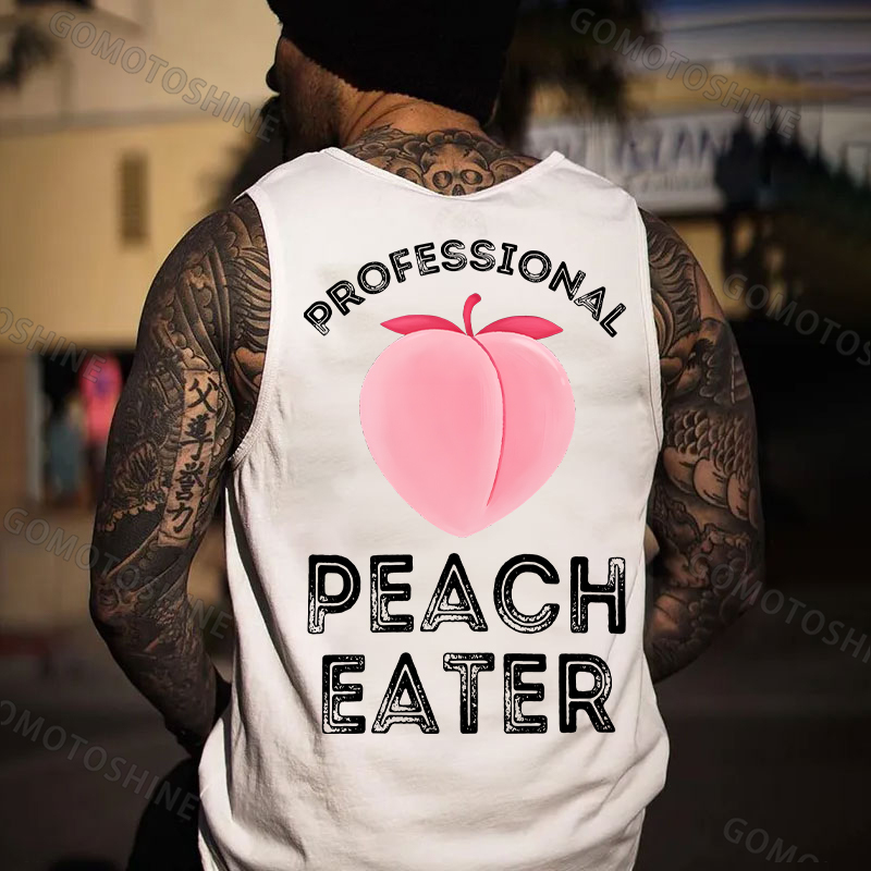 Professional Peach Eater Funny Adult Pun Print Men's Vest Image - 9