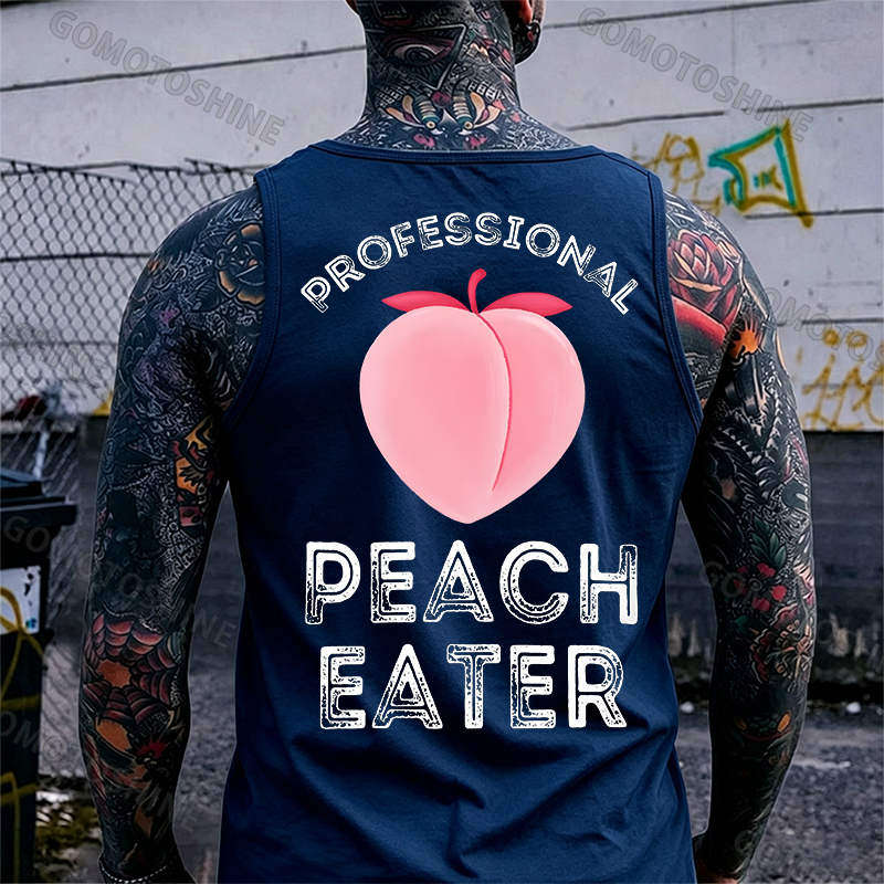 Professional Peach Eater Funny Adult Pun Print Men's Vest Image - 11