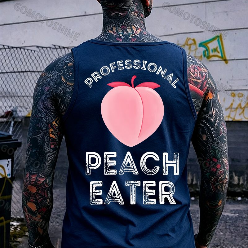 Professional Peach Eater Funny Adult Pun Print Men's Vest Image - 11