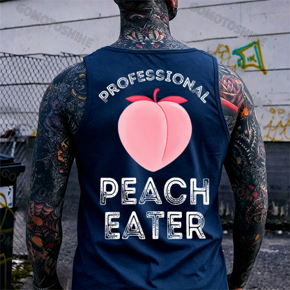 Professional Peach Eater Funny Adult Pun Print Men's Vest Image - 11