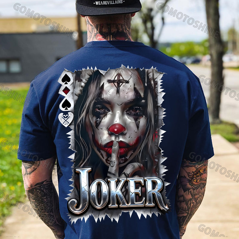 Poker Joker Keep Silent Joker Girl Print Men's T-Shirt Image - 2