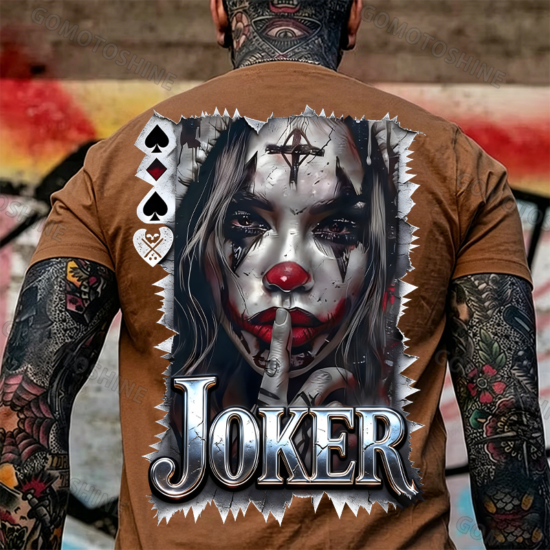Poker Joker Keep Silent Joker Girl Print Men's T-Shirt Image - 4