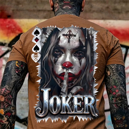 Poker Joker Keep Silent Joker Girl Print Men's T-Shirt Image - 4