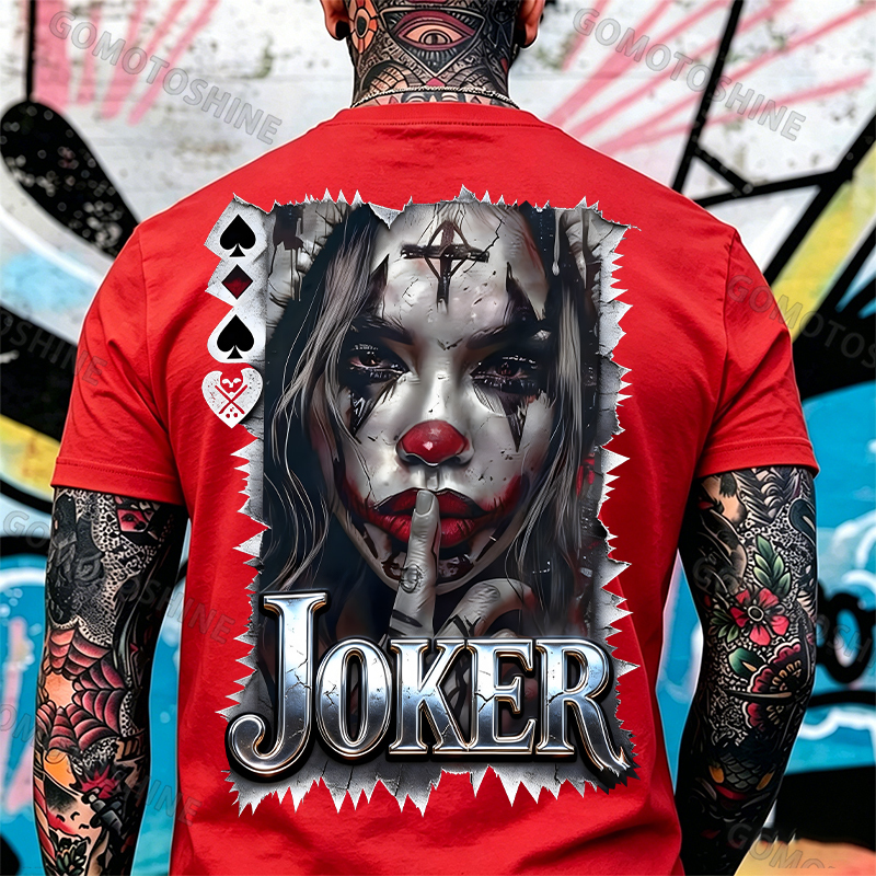 Poker Joker Keep Silent Joker Girl Print Men's T-Shirt Image - 3