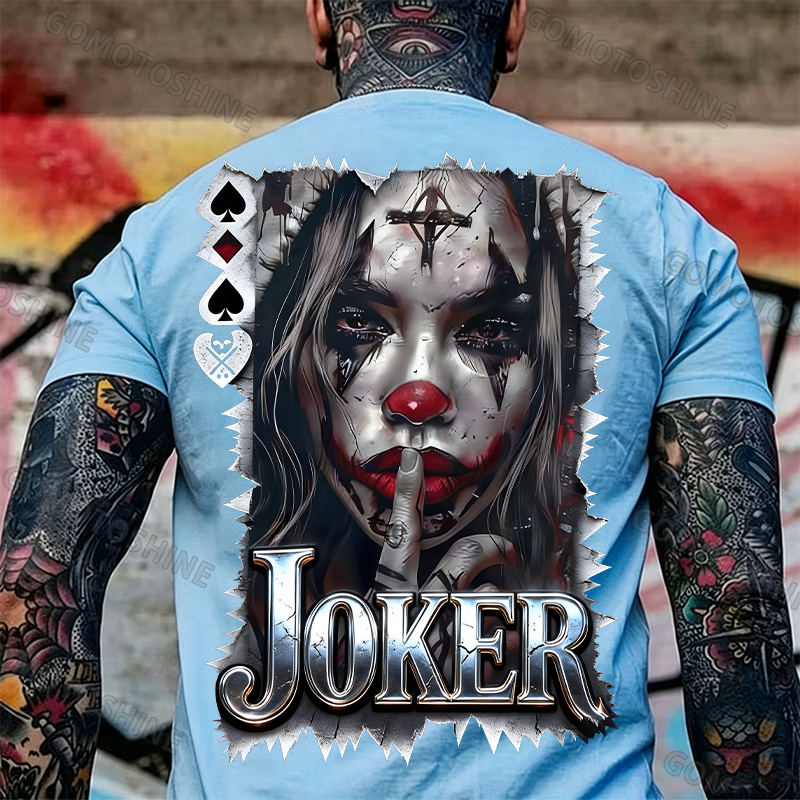 Poker Joker Keep Silent Joker Girl Print Men's T-Shirt Image - 5