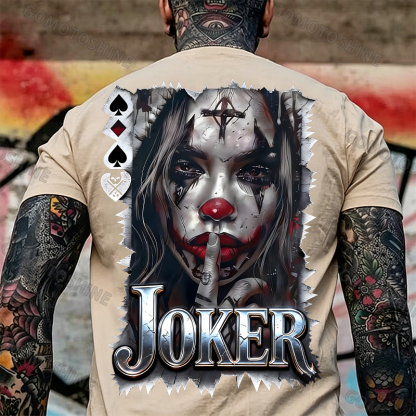Poker Joker Keep Silent Joker Girl Print Men's T-Shirt Image - 13