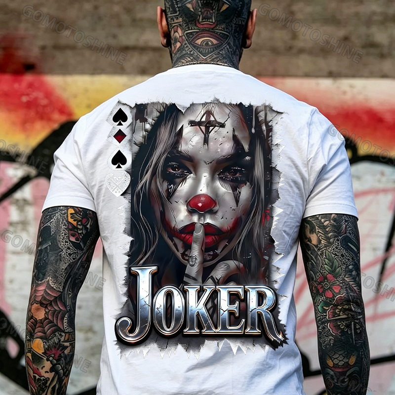 Poker Joker Keep Silent Joker Girl Print Men's T-Shirt Image - 7