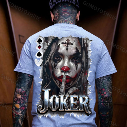 Poker Joker Keep Silent Joker Girl Print Men's T-Shirt Image - 9