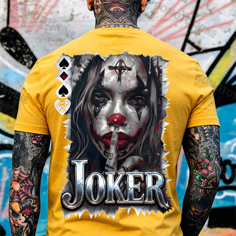Poker Joker Keep Silent Joker Girl Print Men's T-Shirt Image - 8