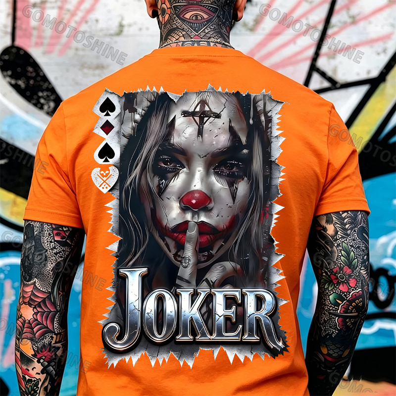 Poker Joker Keep Silent Joker Girl Print Men's T-Shirt Image - 10
