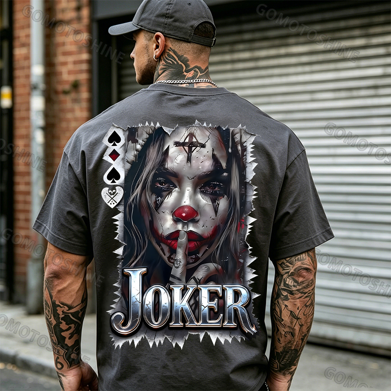 Poker Joker Keep Silent Joker Girl Print Men's T-Shirt Image - 12