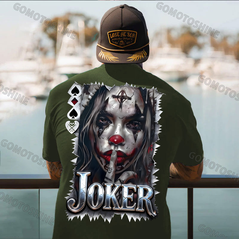 Poker Joker Keep Silent Joker Girl Print Men's T-Shirt Image - 11