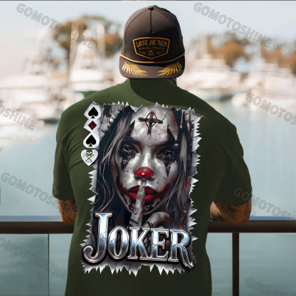 Poker Joker Keep Silent Joker Girl Print Men's T-Shirt Image - 11
