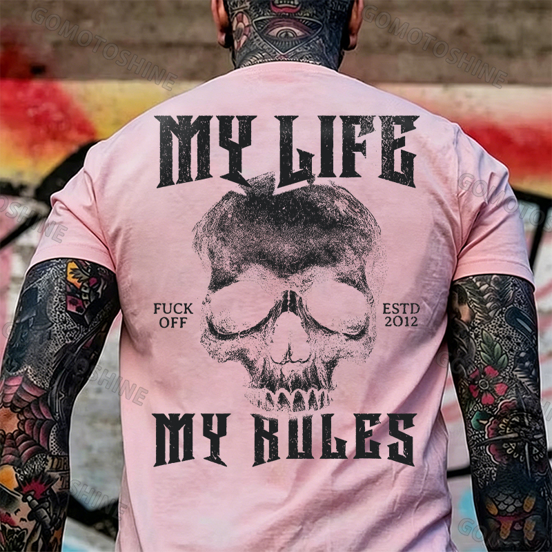 MY LIFE MY RULES Skull Print Men's T-Shirt Image - 7