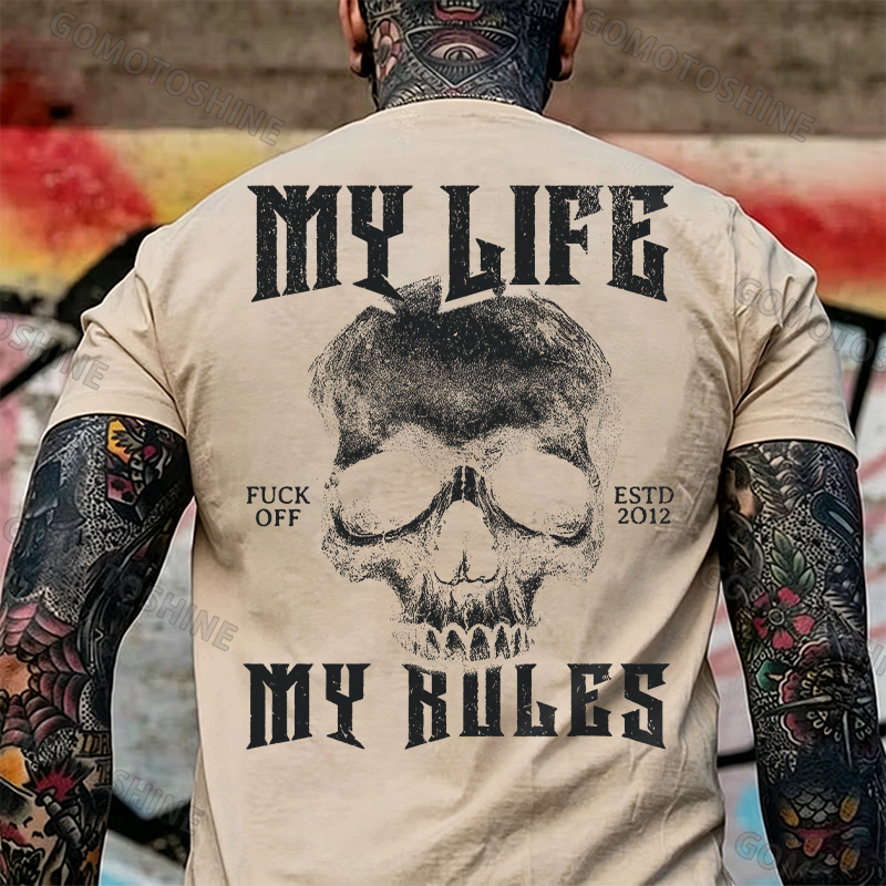 MY LIFE MY RULES Skull Print Men's T-Shirt Image - 8