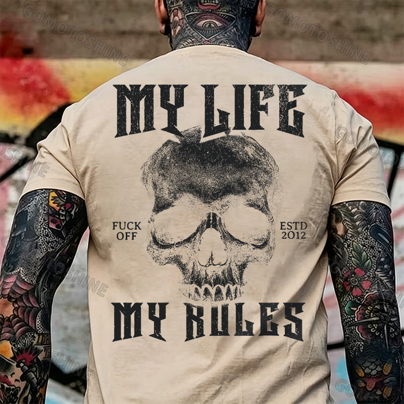 MY LIFE MY RULES Skull Print Men's T-Shirt Image - 8