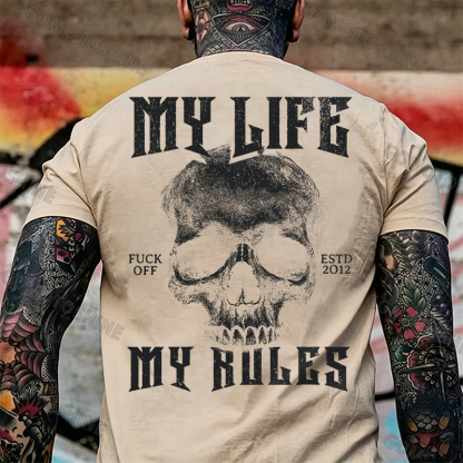 MY LIFE MY RULES Skull Print Men's T-Shirt Image - 8