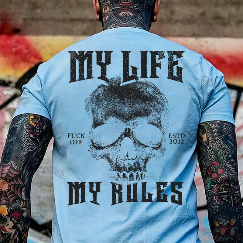 MY LIFE MY RULES Skull Print Men's T-Shirt Image - 9
