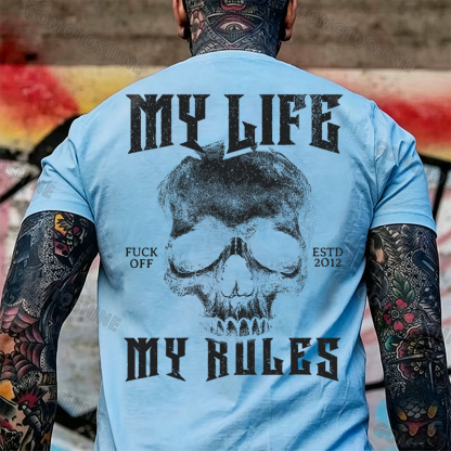 MY LIFE MY RULES Skull Print Men's T-Shirt Image - 9