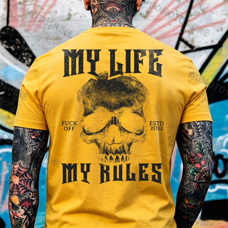 MY LIFE MY RULES Skull Print Men's T-Shirt Image - 10