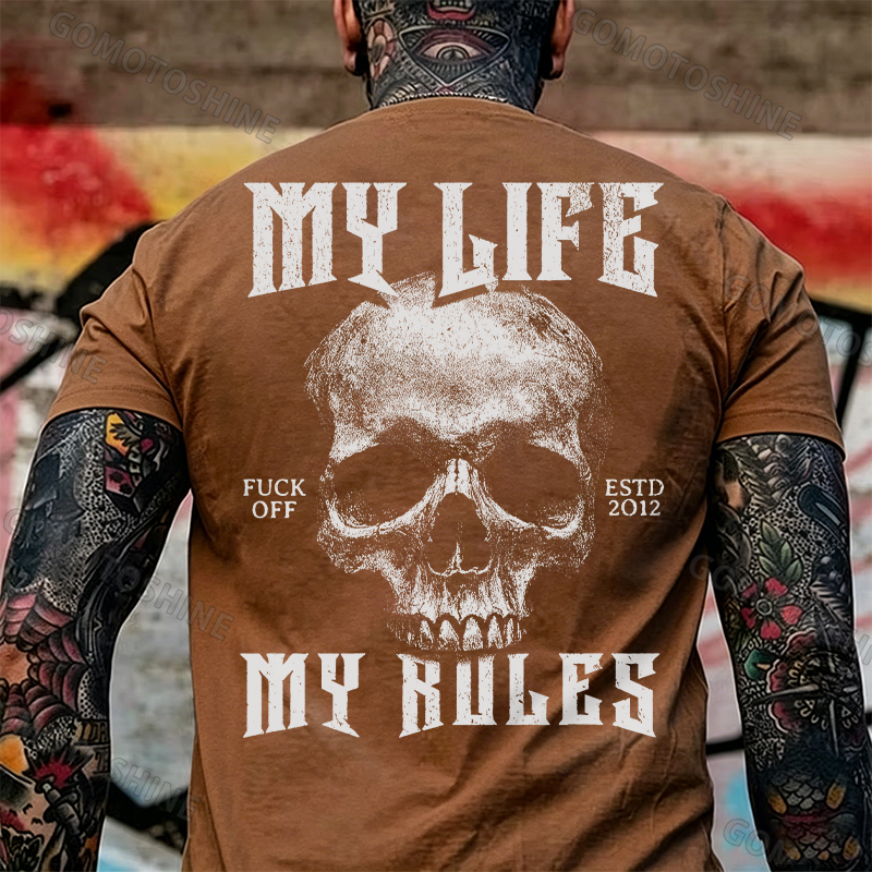 MY LIFE MY RULES Skull Print Men's T-Shirt Image - 13