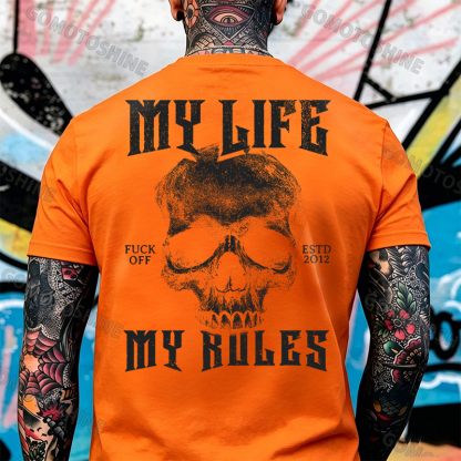 MY LIFE MY RULES Skull Print Men's T-Shirt Image - 11