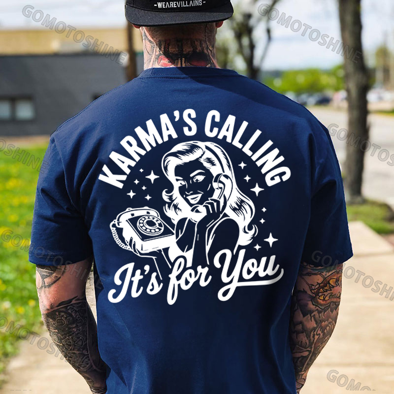 KARMAS' CALLING IT'S FOR YOU Pin-up Girl Print Men's T-Shirt Image - 2