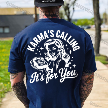 KARMAS' CALLING IT'S FOR YOU Pin-up Girl Print Men's T-Shirt Image - 2