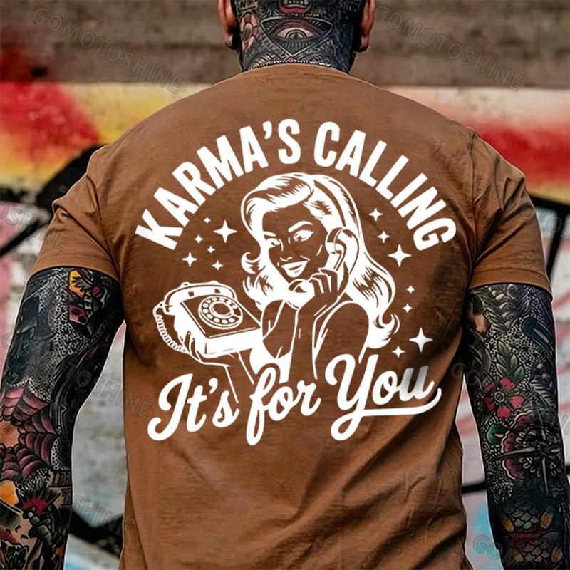 KARMAS' CALLING IT'S FOR YOU Pin-up Girl Print Men's T-Shirt Image - 6