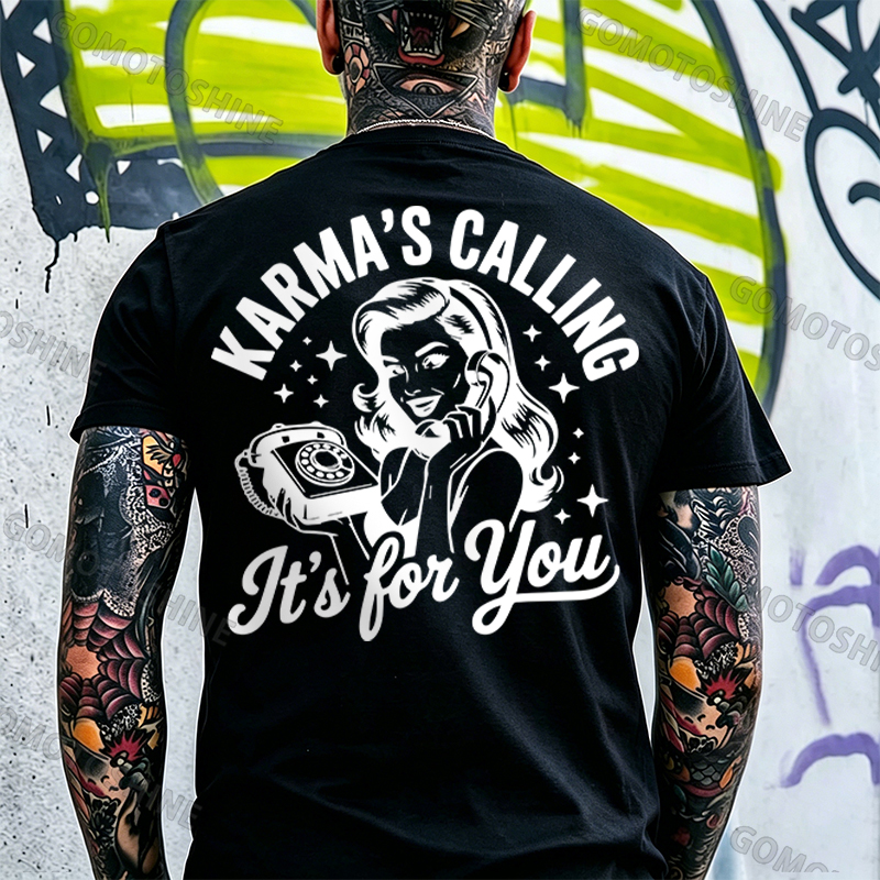 KARMAS' CALLING IT'S FOR YOU Pin-up Girl Print Men's T-Shirt Image - 4