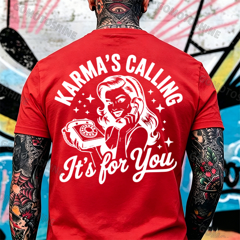 KARMAS' CALLING IT'S FOR YOU Pin-up Girl Print Men's T-Shirt Image - 3