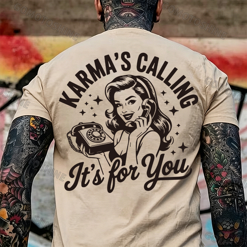 KARMAS' CALLING IT'S FOR YOU Pin-up Girl Print Men's T-Shirt Image - 5