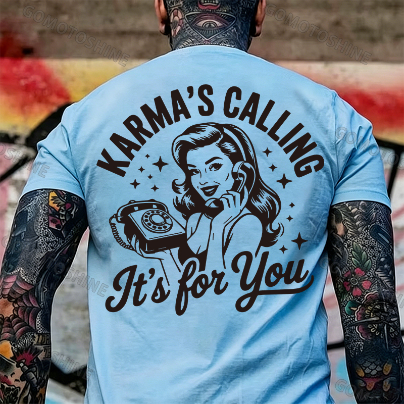 KARMAS' CALLING IT'S FOR YOU Pin-up Girl Print Men's T-Shirt Image - 13