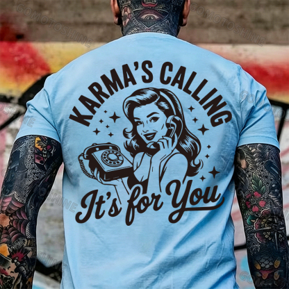 KARMAS' CALLING IT'S FOR YOU Pin-up Girl Print Men's T-Shirt Image - 13