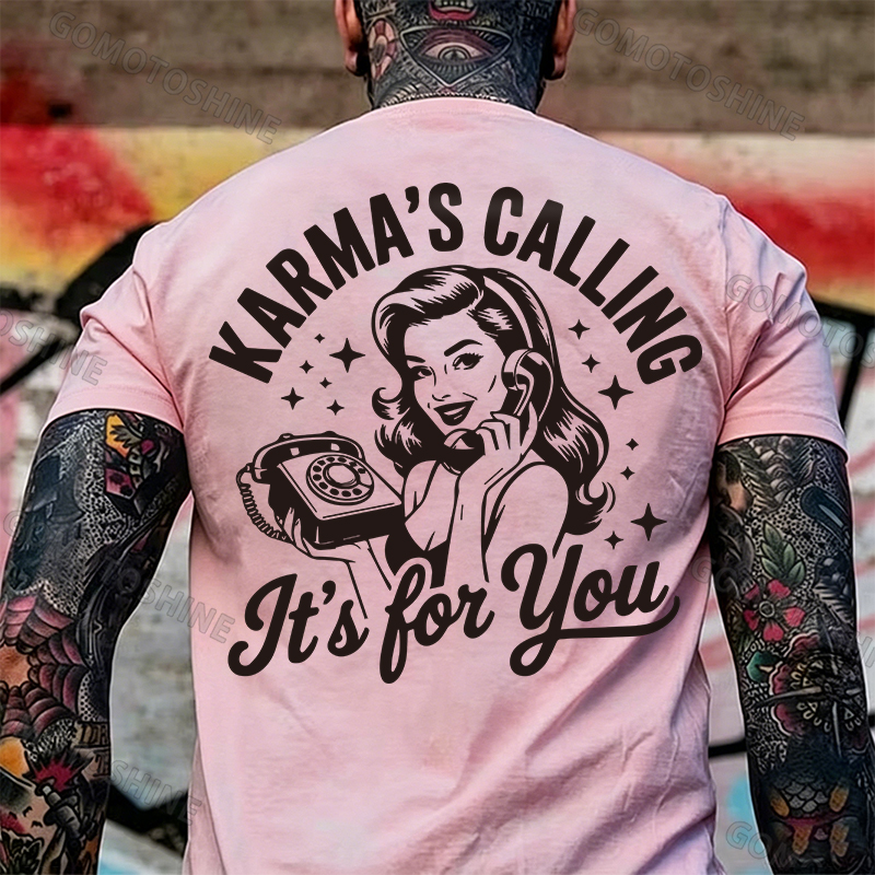 KARMAS' CALLING IT'S FOR YOU Pin-up Girl Print Men's T-Shirt Image - 7