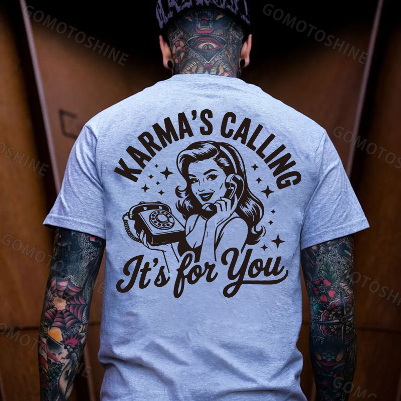 KARMAS' CALLING IT'S FOR YOU Pin-up Girl Print Men's T-Shirt Image - 8