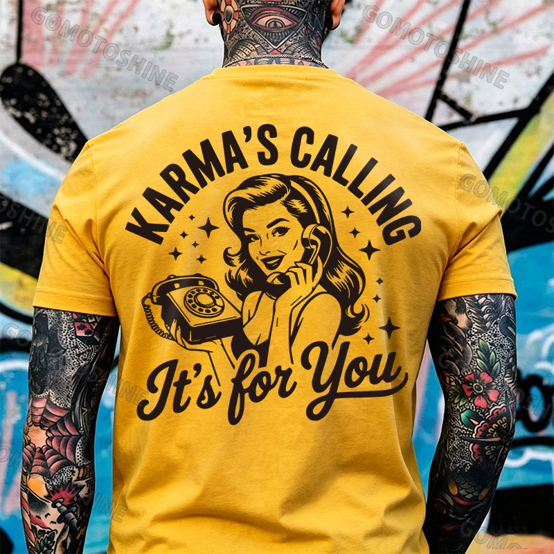 KARMAS' CALLING IT'S FOR YOU Pin-up Girl Print Men's T-Shirt Image - 9